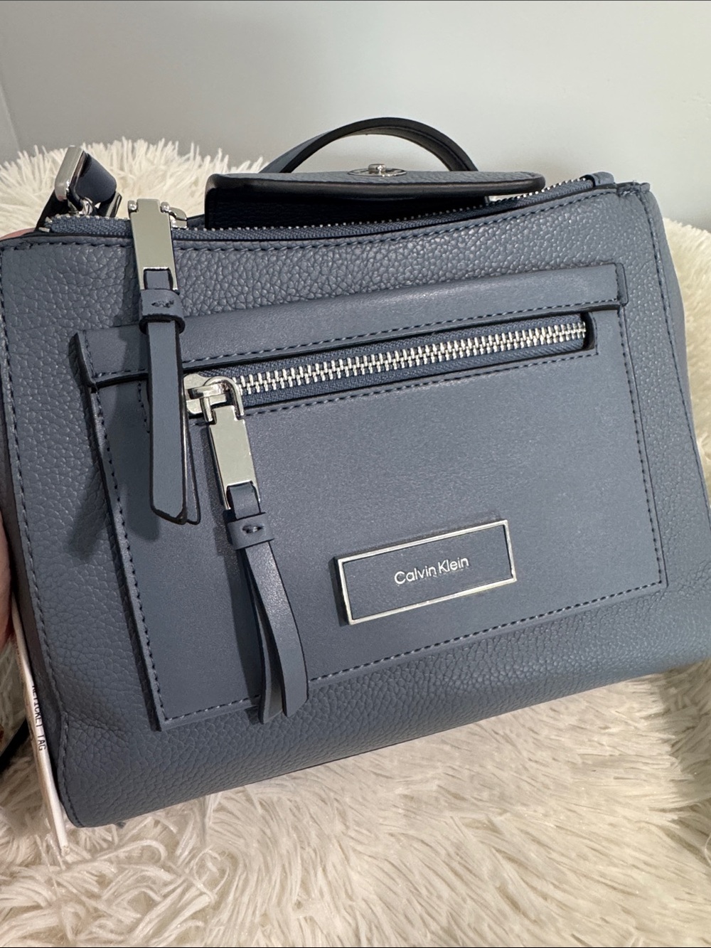 Calvin Klein Light Blue Leather Crossbody Satchel - Picture 5 of 7